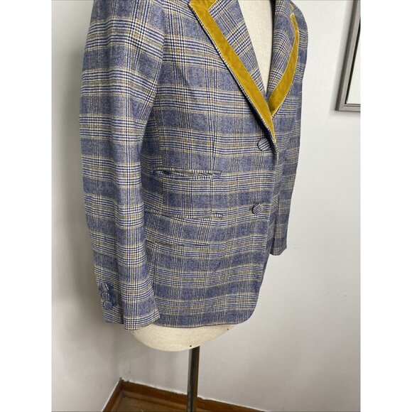 The GiGi Wool Blazer Jacket Plaid Blue Gold Velvet Collar Mens EU 40 US 30 Italy - Picture 7 of 12